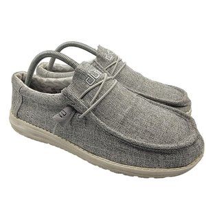 Hey Dude Wally Linen Mens 8 Gray Slip-On Comfort Shoes Casual Lightweight